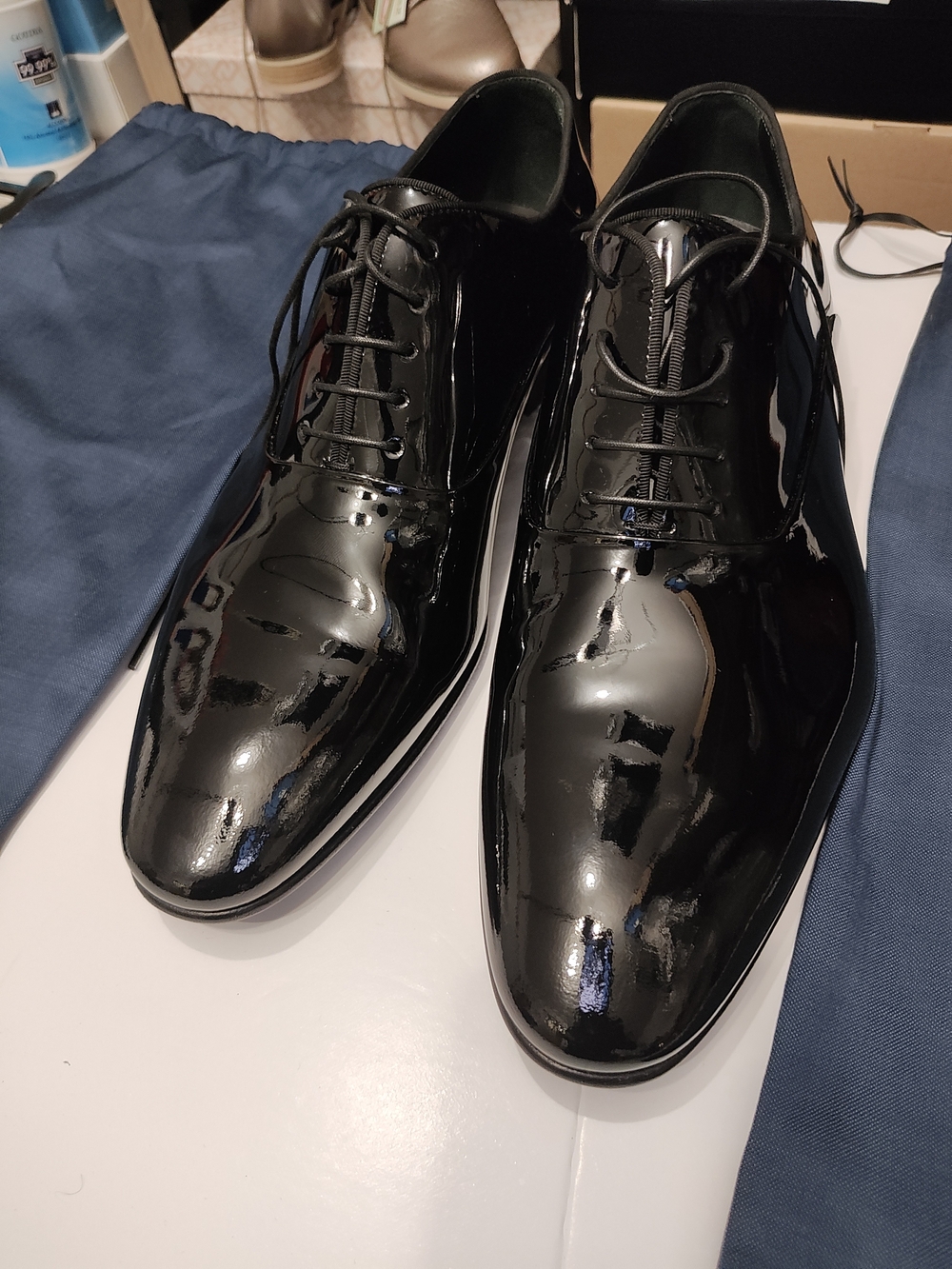 Boss Black Patent Leather Derby Shoes. N.B. Right Foot Store Display